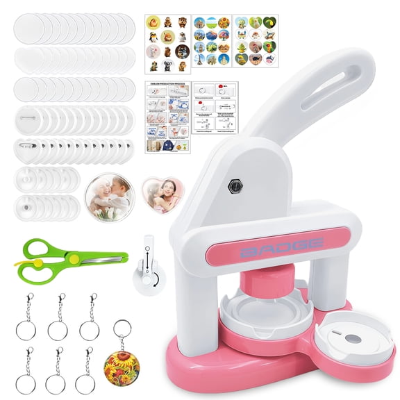 Yvagay Button Maker Machine, DIY Pin Maker with 85 Accessories & Circle Cutter, Badge Maker for Children DIY Gifts, Crafting and School Projects, Pink