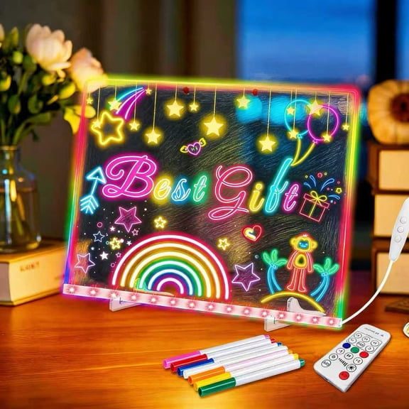 Yvagay LED Note Board with Color Lights, 13.789.84 in Acrylic Writing Drawing Board with Remote Control, Dry Erase Board with 7 Markers for Home, Office, School
