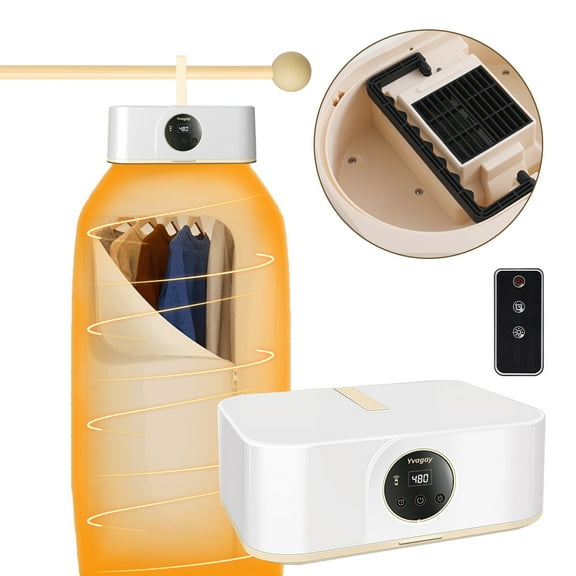 Yvagay Portable Clothes Dryer with Dry Bag, Remote Control,Small Load,Compact Foldable Mini Dryer ,2 Modes, 8H Timer, for Travel, RV, Home, Apartment