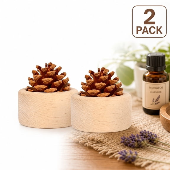 Yves 2 Pack Pinecone Passive Essential Oil Diffusers, Natural NoHeat Aromatherapy Diffuser Set, Fragrance Decor for Car, Desk, Office