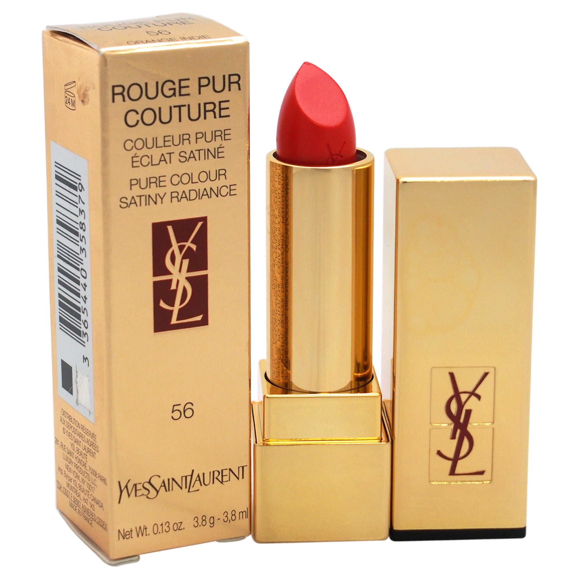 Yves Saint Laurent Rouge Pur Couture Pure Color Satiny Radiance Lipstick, No. 56 Orange Indie, 0.13 Ounce