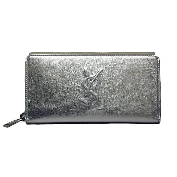 Yves Saint Laurent Wallet YSL Belle du Jour Silver Leather Zip Wallet