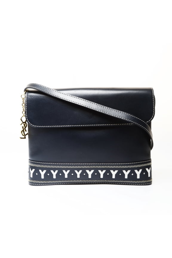 Pre-Owned Yves Saint Laurent YSL Y-cut logo leather shoulder bag, navy.