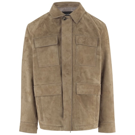 Yves Salomon Brown Suede Jacket With Classic Collar (Men's)
