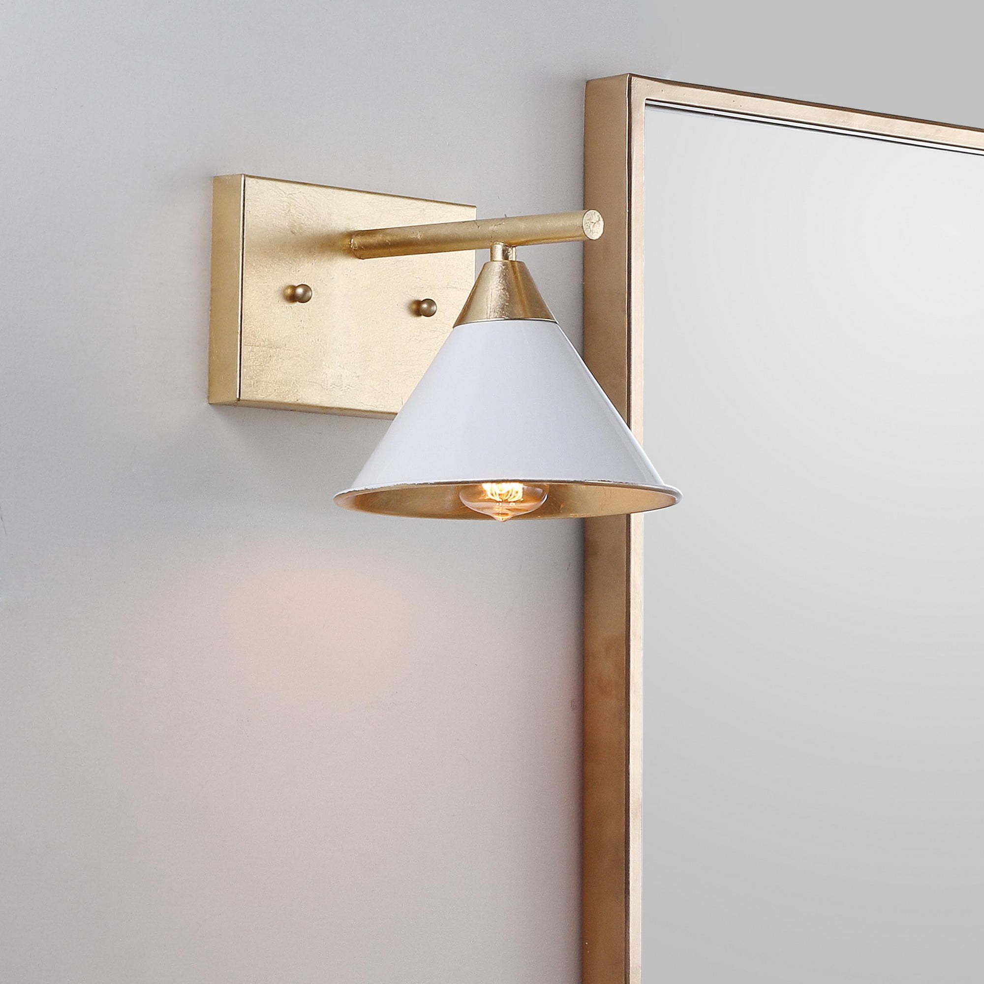 Yvette 7.5" White and Gold Leaf Distressed Metal Wall Sconce