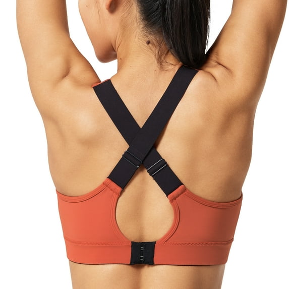 Yvette Adjustable Sports Bras for Women High Impact Criss Cross Back Padded Workout Running Sports Bra, Orange, XL