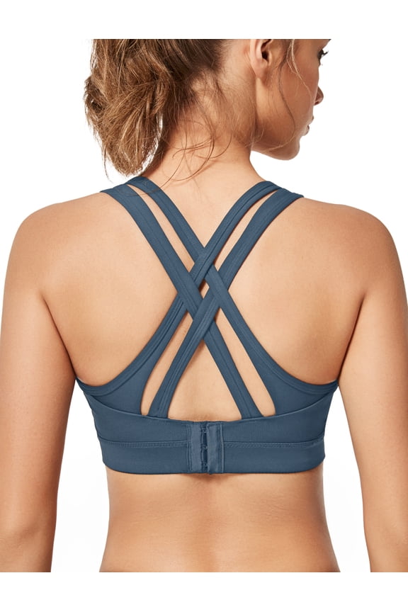 High Impact Sports Bras for Women Criss Cross Back Sexy Running Bra Plus Size for Large Bust,Haze Blue,XX-Large Plus