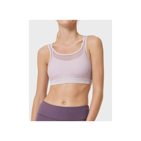 Yvette Sports Bras Mesh Covered High Impact Removable Pads Pink M