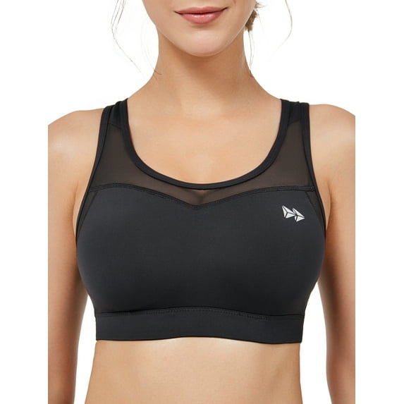 Yvette Women High Impact Sports Bras Plus Size Racerback Workout Bra for Large Bust Running Fitness,Black,XX-Large