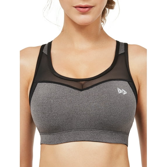 Yvette Women High Impact Sports Bras Plus Size Racerback Workout Bra for Large Bust Running Fitness,Grey,XX-Large Plus