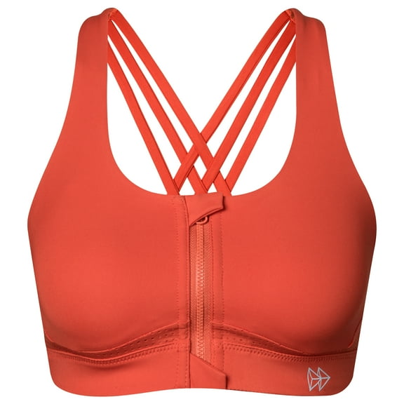 Yvette Women Strappy Zip Front Sports Bra High Impact Workout Bra for Running Spinning Dancing,Black,L