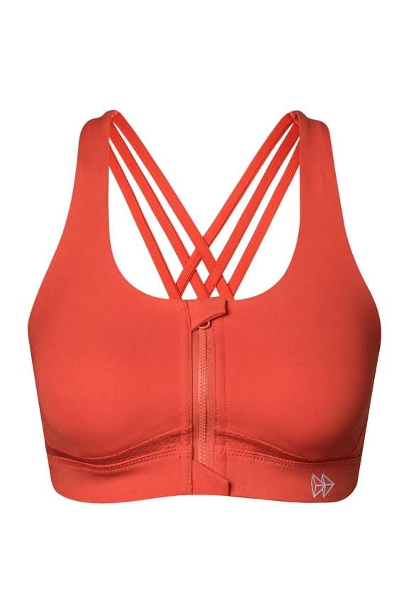 Women Strappy Zip Front Sports Bra High Impact Workout Bra for Running Spinning Dancing,Black,L