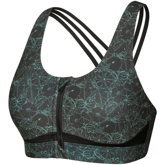Yvette Women Strappy Zip Front Sports Bra High Impact Workout Bra for Running Spinning Dancing,Black,S+
