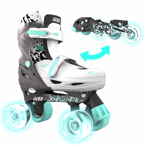 Yvolution 2in1 Quad and Inline Skates, Girls and Boys Kids Skates, Size 12-2 Grey