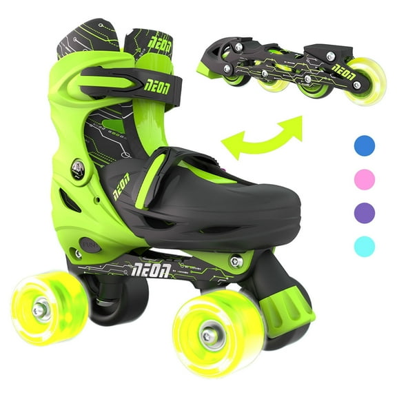 Yvolution Neon 2in1 Roller Skate Inline and Quad, Girls and Boys Kids Skates, Size 12-2, One Pair, Green