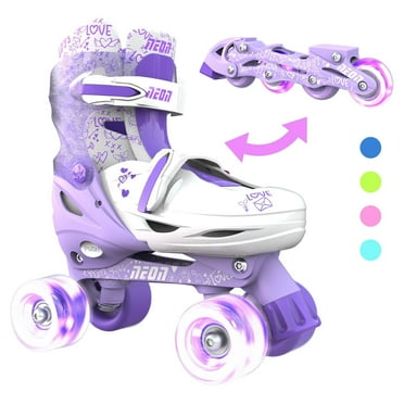 Yvolution Neon 2in1 Roller Skates Inline and Quad, Girls, Kids Skates, Size 3-6, Purple