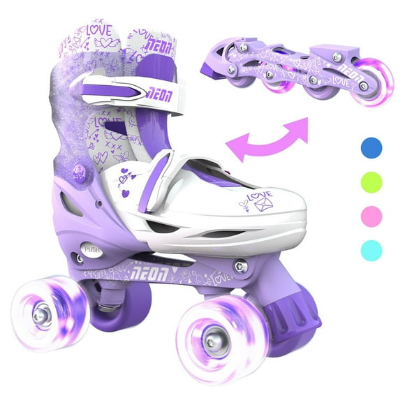 Yvolution Neon 2in1 Roller Skates Inline and Quad, Girls, Kids Skates, Size 3-6, Purple