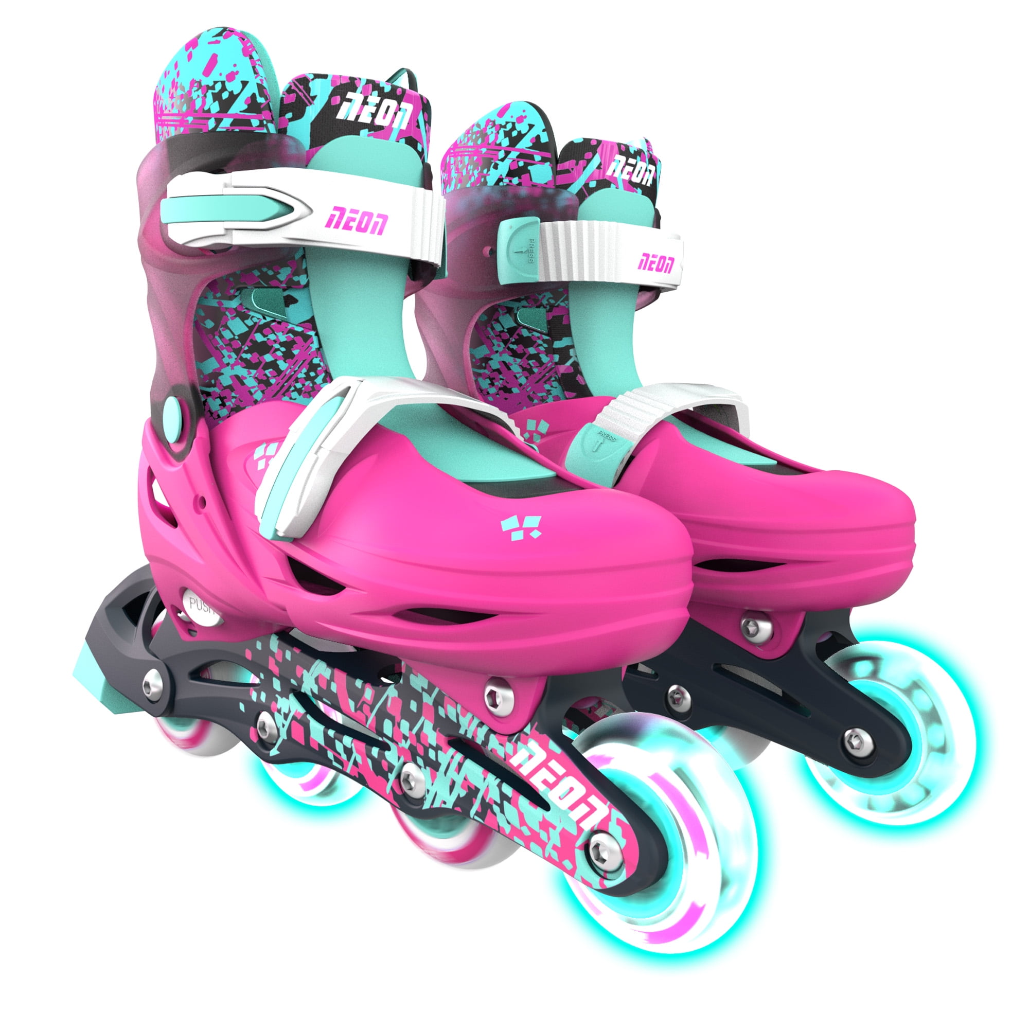 Yvolution Neon Kids Inline Skates - Girls, Size 12-2 Adjustable, One Pair, Pink and Green