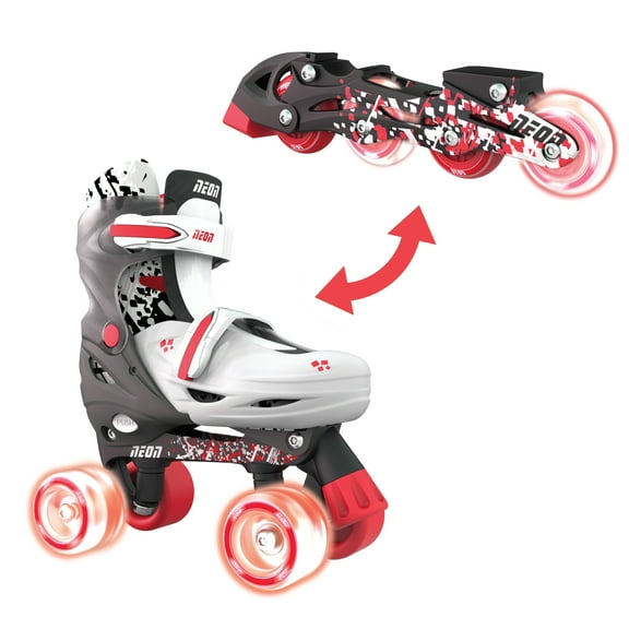 Yvolution Neon Roller Skates 2 in 1 Inline Skates and Quad - Girls and Boys Skate, Size 12-2 Adjustable, One Pair, Red