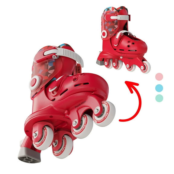 Yvolution Twista Skates, Adjustable 2-in-1, Kids Size 7J-11J, Red, One Pair, Unisex