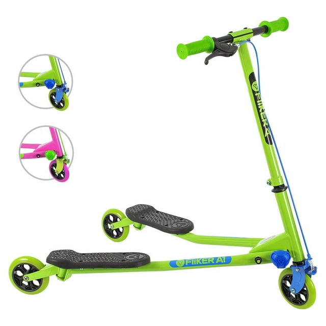 Yvolution Y Fliker Air A1 | 3 Wheel Drift Scooter for Kids Child 5-8 Years Old (Green) Unisex