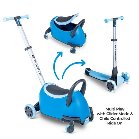 Yvolution Y Glider Luna, 3-in-1 Ride-on Toy to Kids Kick Scooter LED Light-up Wheels Blue Unisex