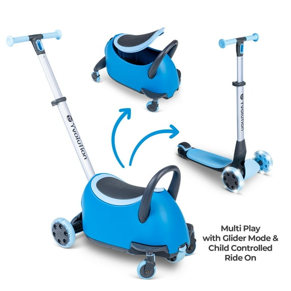 Yvolution Y Glider Luna, 3-in-1 Ride-on Toy to Kids Kick Scooter LED Light-up Wheels Blue Unisex