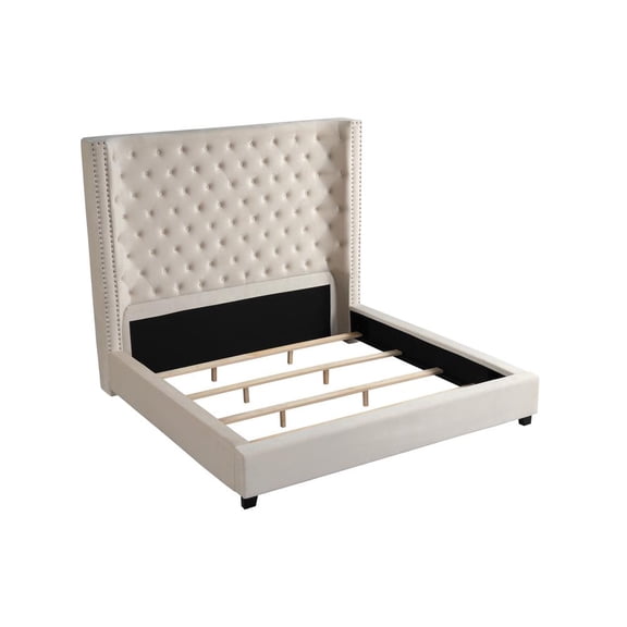 Yvonne Velvet Upholstered King Platform Bed in Beige