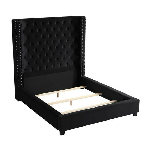 Yvonne Velvet Upholstered Queen Platform Bed in Black