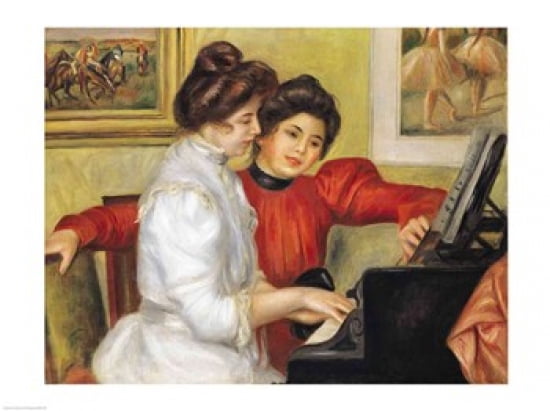Yvonne and Christine Lerolle at the piano 1897 Canvas Art - Pierre-Auguste Renoir (24 x 18)