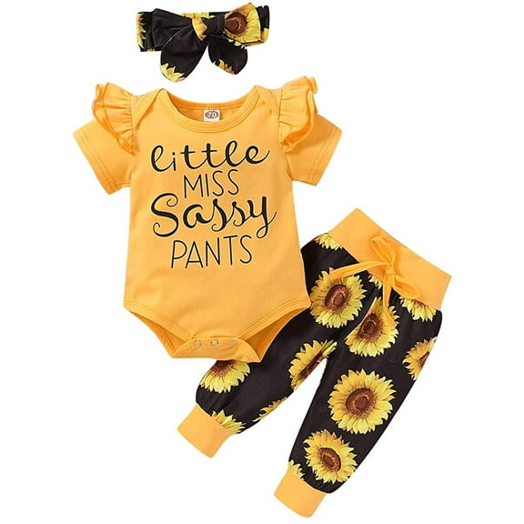 Newborn Baby Girl Clothes Infant Baby Ruffle Romper +Pants + Headband 3 PCS Outfits Set