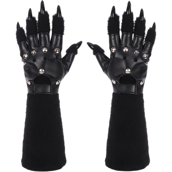 Yvsxxv 1 Pair Black Plush Wolf Claw Gloves Gloves & Mittens Festival Stage Performance Props for Halloween Special Events Daily Outfits