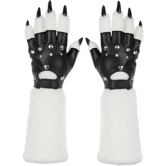 Yvsxxv 1 Pair White Plush Wolf Claw Gloves Gloves & Mittens Festival Stage Performance Props for Halloween Special Events Daily Outfits