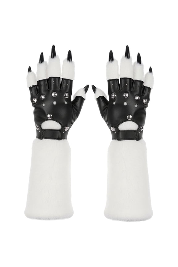 1 Pair White Plush Wolf Claw Gloves Gloves & Mittens Festival Stage Performance Props for Halloween Special Events Daily Outfits