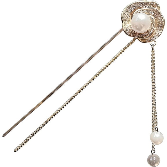 Yvsxxv 1 Pc Gold Chinese Pearl Tassel Alloy Hair Pins Hair Accessories for Daily Use