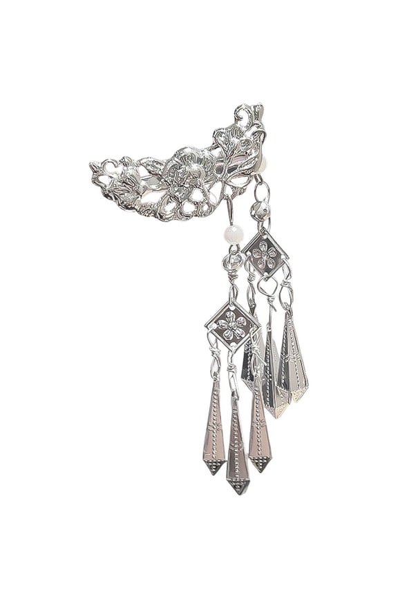 1 Pc Silver Crescent Moon Tassel Side Hair Clip for Women Daily Wear