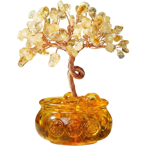 Yvsxxv 1 Yellow Citrine Money Tree Figurines & Knick-Knacks Crystal Tree Desktop Decor for Home Office Room