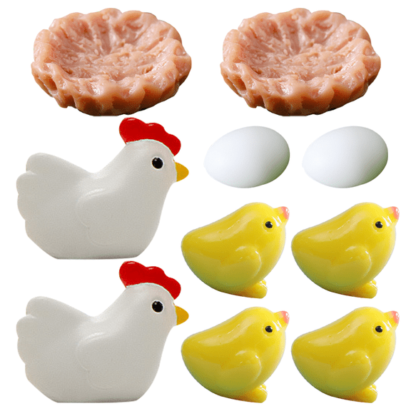 Yvsxxv 10Pcs Hen Chicken Mini Resin Decorative Figurines Micro Landscape Decor 1Set