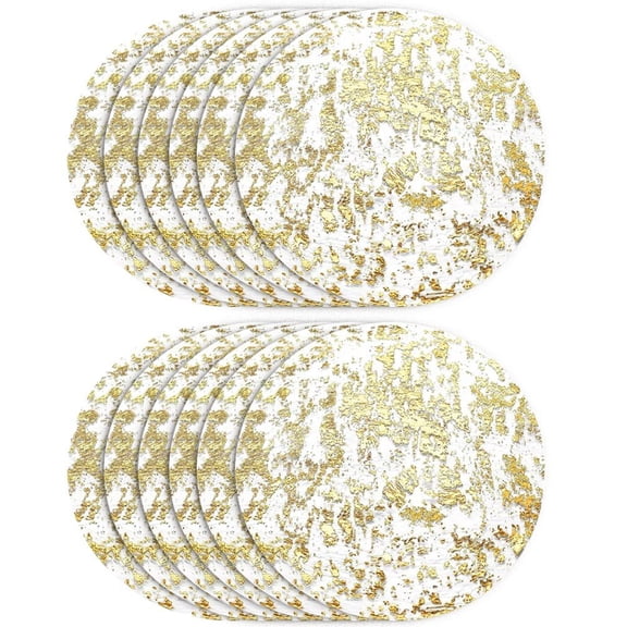Yvsxxv 12pcs Round Gold Placemats 13 Inch Disposable Gold Placemats Metallic Disposable Doilies Gold Foil Mesh Pressed Table Mates Glitter Runners for Dining Tables Birthday Weddings Home