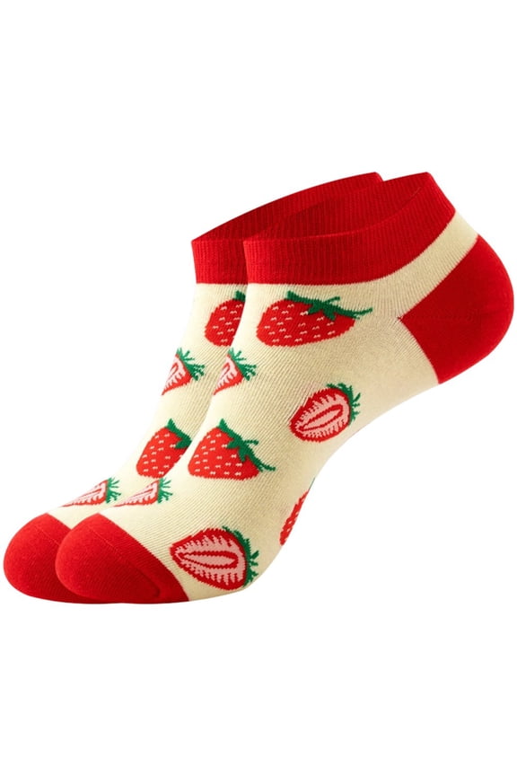1Pair Red Fruit Patterned Ankle Socks for Adults Daily Casual