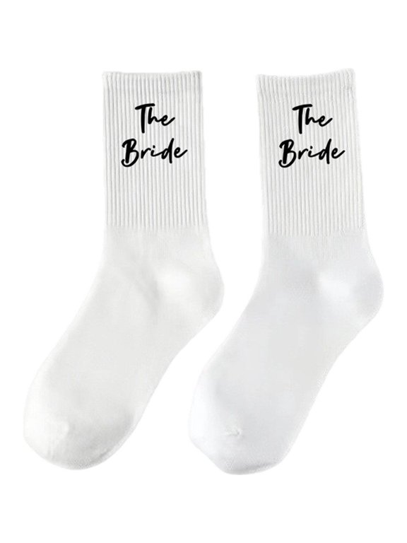 1Pair White Bridal Novelty Crew Socks for Wedding Events