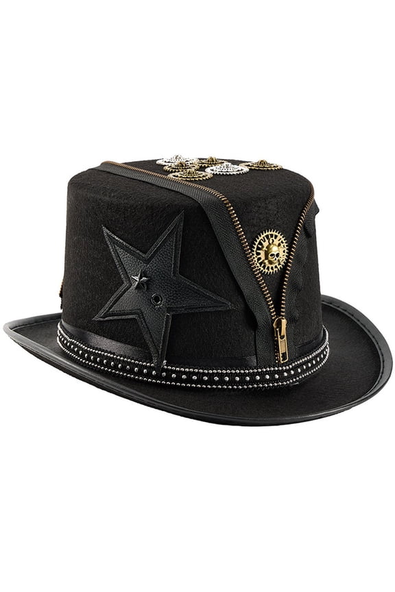 1Pc Black Steampunk Gear Rivet Decorative Top Hat for Adults Party Events