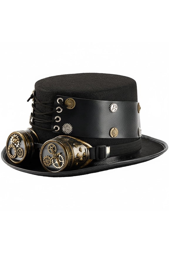 1Pc Black Steampunk Style Top Hat With Removable Gears Vintage Headwear