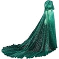 thumbnail image 1 of Yvsxxv 1Pc Green Starry Glitter Hooded Cloak Shiny Formal Outerwear for Women Men, 1 of 7