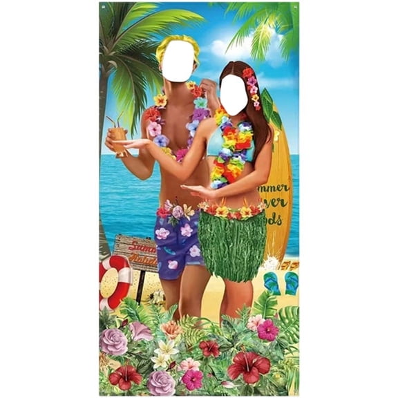 Yvsxxv 1Pc Hawaiian Luau Polyester Fibre Photo Backdrop, 70.87x35.43 Inch Tropical Decor for Home & Event Decoration