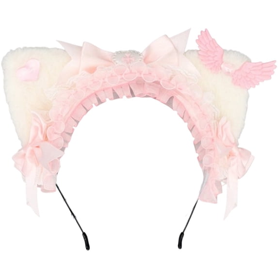 Yvsxxv 1Pc White Pink Lace Bow Cat Ear Headband Hair Accessories
