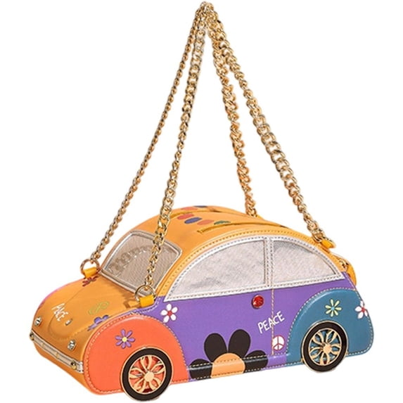 Yvsxxv 1Pc Yellow Creative Car Shaped PU Leather Chain Crossbody Shoulder Bag Casual Daily Use