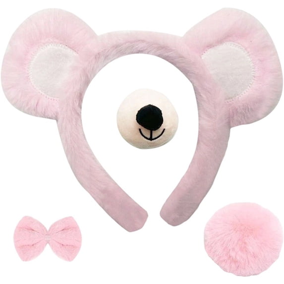 Yvsxxv 1Set Pink Bear Ear Nose Tail Bow Tie Headband Party Accessories