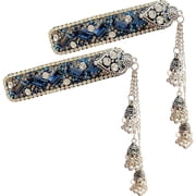 Yvsxxv 2 Pcs Blue Rhinestone Butterfly Tassel BB Hair Clips for Women Daily Wear