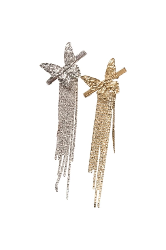 2 Pcs Rhinestone Tassel Butterfly Side Hair Clips for Women Daily Wear